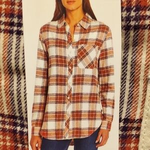 New GAP Women's Large Flannel Shirt Pumpkin Purple Cream
